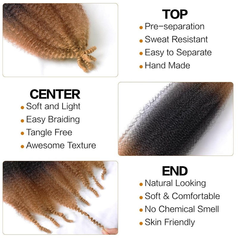 24 Inch Spring Twist Ombre Hair 1B/30/27,8 Packs Cuban Twist