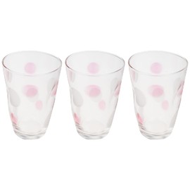 Aderia 9305 Glass, Cup, Tumbler, Polka Dot, 10.1 fl oz (300 ml), Pink, Set of 3, Made in Japan