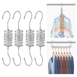 4 Pack Space Saving Hangers for More Than 28 Clothes, Extendable Standard Hangers for Closet, Foldable and Portable, Space Savers for Closet Organizers and Storage, Dorm Room Essentials