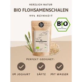 Herzlich Natur Bio Flohsamenschalen 1000g | 99% Reinheit - Indische Flohsamenschalen - Ballaststoffreich, Laborgeprft - Perfekt fr Verdauung, Msli, Joghurt, Backen | Zertifizierte Bio-Qualit?t | Herzlich Natur
