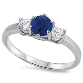 925 Sterling Silver Faceted Natural Genuine Blue Tanzanite Round Ring Size 5