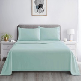 Marina Decoration 600 Thread Count Ultra Soft Deep Pocket Hotel Standard Solid Bedding Long Staple Percale Cotton All Season 4 Pieces Sheet Set with 2 Pillowcases, Aqua Color King Size