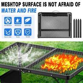 HUAYUANDA Folding Table, 2x1.3 FT Camping Table with Mesh Desktop and Mesh Bag, Portable Picnic Table with Carry Handle, Heights Adjustable Outdoor Grill Table for Garden Patio Yard BBQ