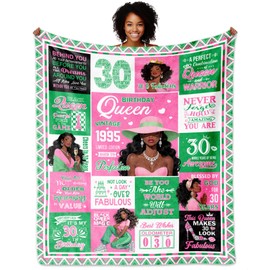 African Americans 30th Birthday Gifts for Women, 30 Year Old Birthday Gifts for Women Blanket 60"X 50", Pink Green 30th Birthday Gift for Woman, Gift for 30 Old Year Black Sister Daughter Female