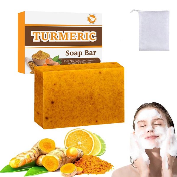 Miaofutong Turmeric Soap Bar, Turmeric & Kojic Acid Soap, Brightening