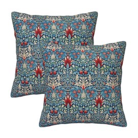 HOSTECCO Vintage Floral Cushion Covers 45x45 cm Set of 2 Red Blue Flower Cushion Cases Chinoiserie Velvet Decorative Pillow Covers for Sofa Couch