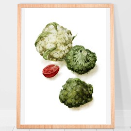 Cauliflower Broccoli Cabbage tomato Vegetable Print Watercolor Housewarming Decor Rustic Farmhouse Kitchen home decor, Giclee print still life botanical vegetable art 8.25 x 11.75 inches Unframed