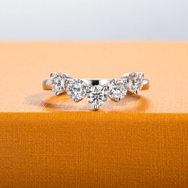 AimiIee Moissanite Wedding Band Half Eternity Ring D Color VVS1 Clarity Round Brilliant Cut 925 Sterling Silver Stackable Anniversary Bands for Women with Certificate Size 10