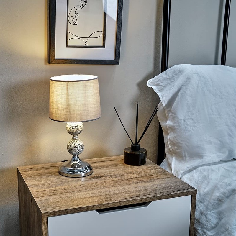 Modern Decorative Chrome & Mosaic Crackle Glass Table Lamp with