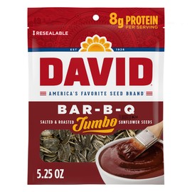 DAVID SEEDS Roasted and Salted Bar-B-Q Jumbo Sunflower Seeds, 5.25 oz, 12 Pack