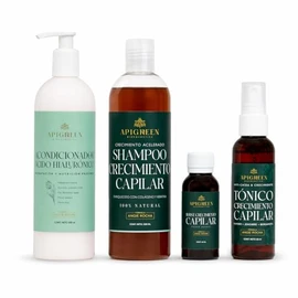Apigreen Kit Capilar Anticaída para Crecimiento y Fortalecimiento del Cabello – Shampoo 500 ml sin Sulfatos ni Parabenos, Boost, Acondicionador y Tónico – Con Miel, Colágeno, Keratina, Romero, Fenogreco y Ácido Hialurónico