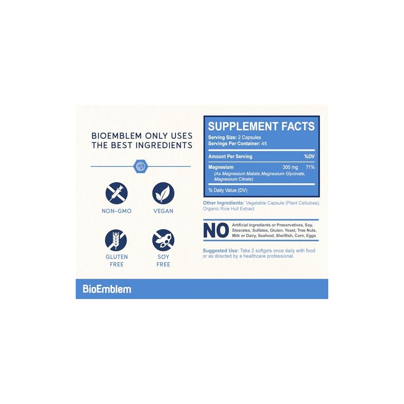 BioEmblem Triple Complex Magnesium 300mg 90 caps - Magnesio Glicinato