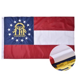 VICDRIA Georgia State Flag 6x10 Ft Deluxe Full Embroidered Heavy Duty Polyester Durable GA Outside Flag with Sewn Stripes and Brass Grommets for Indoor/Outdoor