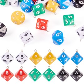 Elecrelive - 24 dijes de dados poliédricos de diez facetas, número acrílico, 6 colores D20, colgantes de dados poliédricos para bricolaje, joyas, collares, pulseras, aretes, manualidades