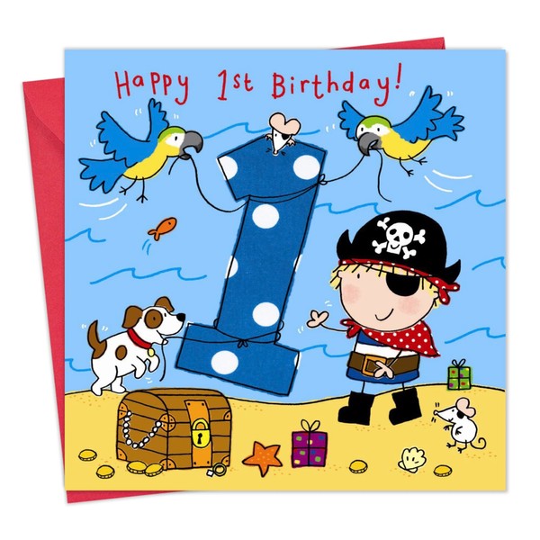 Twizler 1st Birthday Card Boy Pirate - Age 1 Birthday Card - Boys Birthday Card Age 1 - Children's Happy Birthday Card 1 Year Old Boy - Childrens Birthday Cards