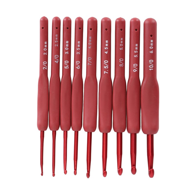 9Pcs Crochet Hook Set Aluminum Body Silicone Wrapped Handle 2