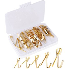 Flintronic 120PCS Picture Hanging Hooks Kit , 5 Sizes-10/20/30/50/100LB with 60 Nails, Heavy Duty Copper Hooks, Picture Hangers for Photos Frames Mirrors Wooden Wall Painting Clock Bags Clothes