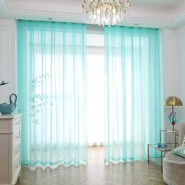 PHILEASY Window Sheer Lake Blue Curtains 63 Inches Long 2 Panels Sheer Curtains Sheer Curtain Clear Transparent Basic Rod Pocket Panel 15 Colors 10 Size for Bedroom Living Room Yard Kitchen