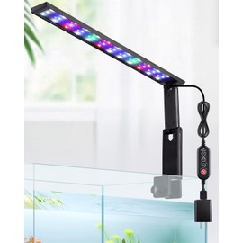 fishkeeper Clip On 24/7 LED Aquarium Light - 14W Adjustable Aquarium Plant Light with Sunrise/Sunset Timer, 10 Brightness Levels, Auto On/Off,Full Spectrum Fish Tank Light for Freshwater Tanks