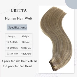 Sew in Hair Extensions Real Human Hair, Ash Blonde Balayage Light Blonde Weft Hair Extensions Human Hair Weave 20 Inch 100G Sew in Bundles Human Hair Weft Extensions Sew in Weft Hair Extensions