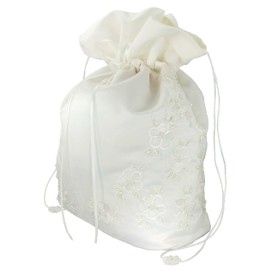 ENCHANTED BRIDE Satin Bridal Wedding Money Bag (#E1D4MBiv) in LARGE Size with Pearl-Embellished Floral Lace for Receiving Envelopes and cards, Bridal Purse, and Other Special Occasions