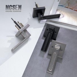 NCSEN Black Door Handles, Black Door Knobs Interior, Heavy Duty Door Levers Ellipse Slot for Bath & Bed