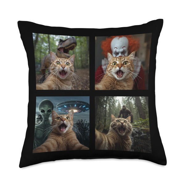 Funny Cat Selfie with UFO Bigfoot Dinosaur and Clown Throw
