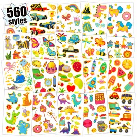 Partywind 560 Styles Metallic Glitter Tattoos for Kids Party Supplies, 56 Sheets Fake Tattoo Stickers with Dinosaur/Mermaid/Space/Animals, Children Goodie Bag Stuffers Games for Birthday Party