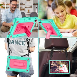 Kebiory for TCL Tab 8 LE Case,Heavy-Duty Shockproof Kids Friendly with Shoulder Strap & Stand Rugged Protective Case for TCL TAB 8 LE (Model:9137W)/TCL TAB 8 WiFi (Model:9132X) (Green/Pink)