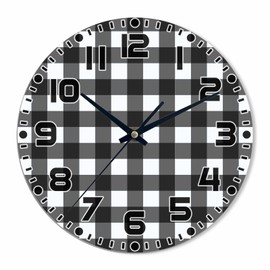 NOMEDOGYIM Checkered Wall Clock Battery Operated Black and White Wall Clock Silent Non Ticking Quality Quartz 10 Inch Round Easy Clock to Read for Home Office
