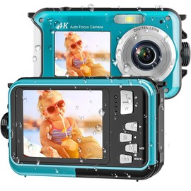 4K Underwater Camera 11FT Waterproof Camera 48MP Autofocus Dual-Screen Selfie Underwater Camera for Snorkeling Waterproof Compact Floatable Digital Camera 1250mAh Battery