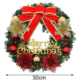 Christmas Wreath 30cm Christmas Decoration Wreath for Door,Christmas Garland with Bells Bow Christmas Decoration Holiday Party Wedding Home Garden Decor Winter Christmas Holiday Decor (B)