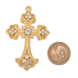 Stiesy 5pcs Vintage Cross Charms Baroque Style Rhinestone Cross Big Pendant Charm Golden Plated Crucifix Dangle Charms for Jewellry Bracelet Necklace Earring Making DIY Crafts Gifts Ornament