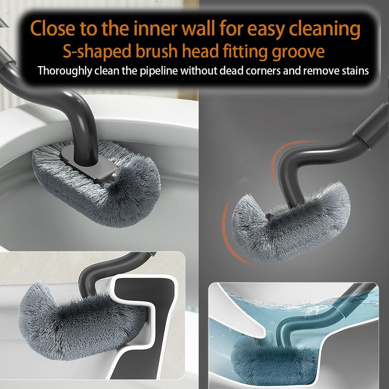 Wall Mounted Long Handle Toilet Brush Set with Holder and