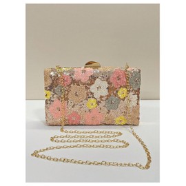 Floerns Women's Flower Sequin Clutch Purse Crossbody Bag Retro Chain Evening Handbag, Coral Pink, One Size
