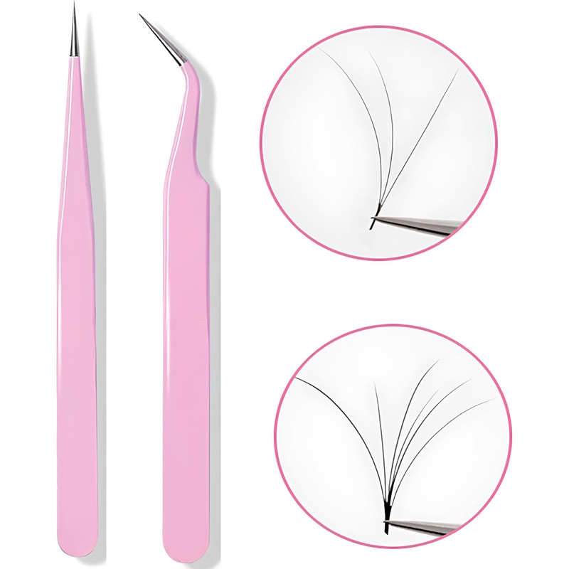ZXfad 2pcs Eyelash Extension Tweezers, Straight and Curved Tips, Stainless