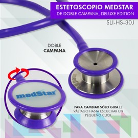 Medstar Estetoscopio Profesional de Doble Campana., »Campana de Acero Inoxidable., »Excelente conducción del sonido FULL COLOR (Morado)