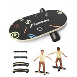 Sportneer Balance Board Kids Wooden Wobble Board for Kids, Safe and Sturdy Balance Trainer, Kids Balance Board for 3-5 6-12 (With Semi-circular Wobble Blocks)