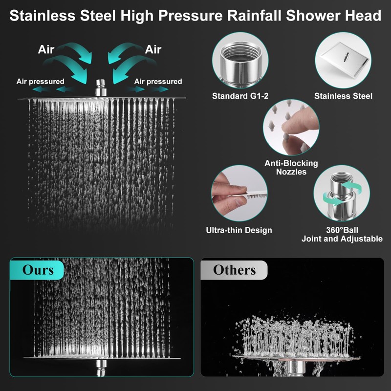All Metal 12 Inch Rain Shower Head with Handheld Spray