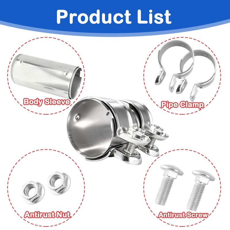 ZEJIRUI Double Bolt Exhaust Clamp 60mm 2.36in for Car Exhaust
