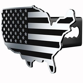 eVerHITCH USA Map Flag Metal Hitch Cover Heavy Duty for Trucks Cars SUV (Fits 2" Receiver, Black Chrome Flag)