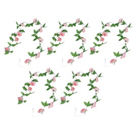 5Pcs Simulation Small Rose Rattan 9 Pink Rose Decorative Artificial Fake Flower Rattan Vines for Wedding Decoration