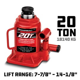 Powerbuilt 20 Ton Shorty Bottle Jack, Heavy Duty 40000 Pound Vehicle Hydraulic Lift with Stable Base, Pin Release, Stubby - Red 647504