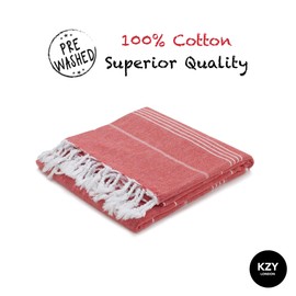 KZY LONDON Beach Towel - Large Turkish Beach Towels for Camping, Swimming, Bath, Gym - Quick Dry, Super Absorbent, Lightweight, Cotton 90x180cm Hammam Towels for Adults (Red)