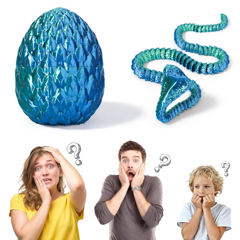 3D Printed Snake Egg Blue & Green Movable 3D Printed