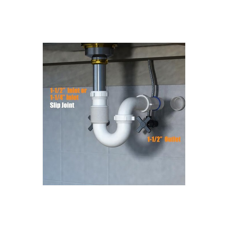 Flexible P Trap for Bathroom Sink, Flex Drain Pipe for