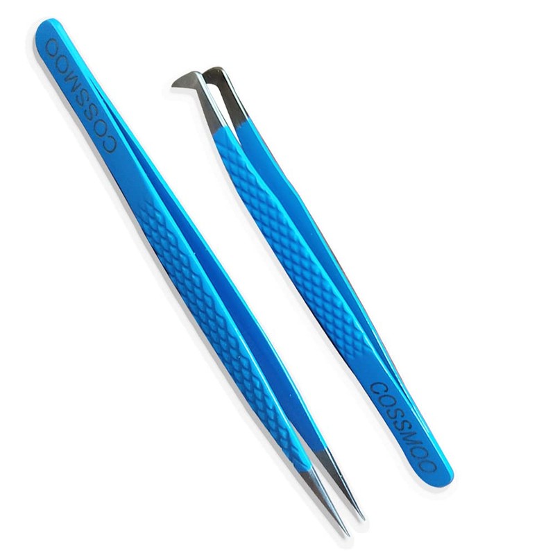 2 Pieces Diamond Grip Eyelash Tweezers Professional Set- COSSMOO Straight
