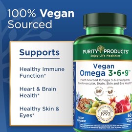 Purity Products - Fórmula Vegana Omega 3-6-9, Complejo de Ácidos Grasos Esenciales, 60 Cápsulas