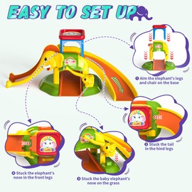 FUYLE Toddler Toys for 1 2 Year Old Boys and Girls, Elephant Slide with 4 Animal Cars, Educational Learning Baby Toys for Toddlers 1+ Year Old, Push Car Track Birthday Gifts for Ages 18 Months and up