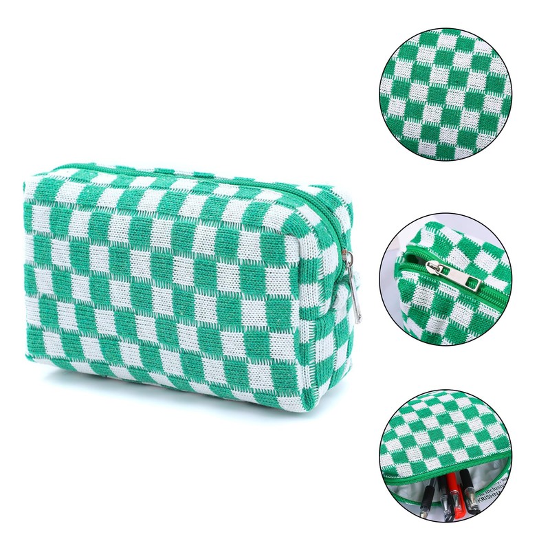 Knitted Wool Checkerboard Pencil Case - Preppy, Aesthetic, Corduroy for